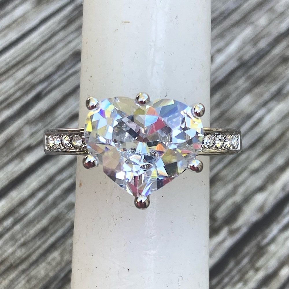 Heart Shaped Large CZ Channel Set Silver-tone ring sz 4-7